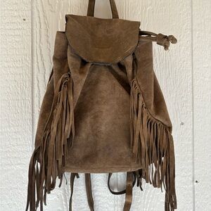 Brown Suede Fringe Backpack
